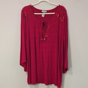 Catherines‎ Red Sequin Blouse 2X 22/24W 3/4 Sleeve